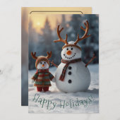 懐かしい雪だるまと明るい雪の子 シーズンカード (正面/裏面)