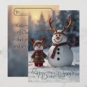 懐かしい雪だるまと陽気な雪の子供 シーズンカード (正面/裏面)