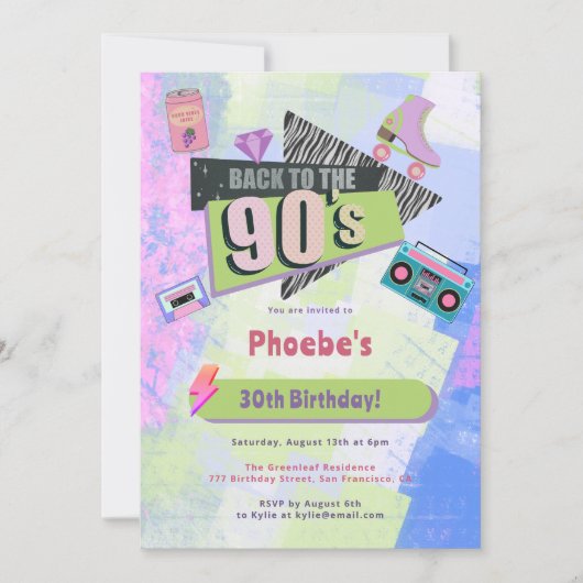 懐かしい90年代のレトロ誕生会に戻る 招待状 (正面)