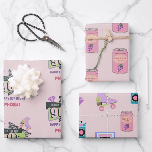 懐かしい90年代のレトロ誕生日 ラッピングペーパーシート (正面)