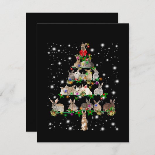 懐中電灯で覆われたウサギのクリスマスツリー サンキューカード (正面/裏面)