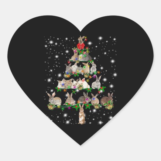 懐中電灯で覆われたウサギのクリスマスツリー ハートシール (正面)