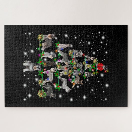 懐中電灯で覆われたシュナウザーのクリスマスツリー ジグソーパズル (横)