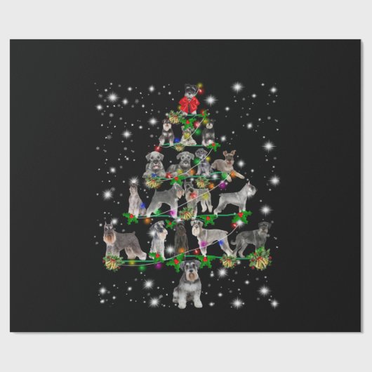 懐中電灯で覆われたシュナウザーのクリスマスツリー ラッピングペーパー (フラット)