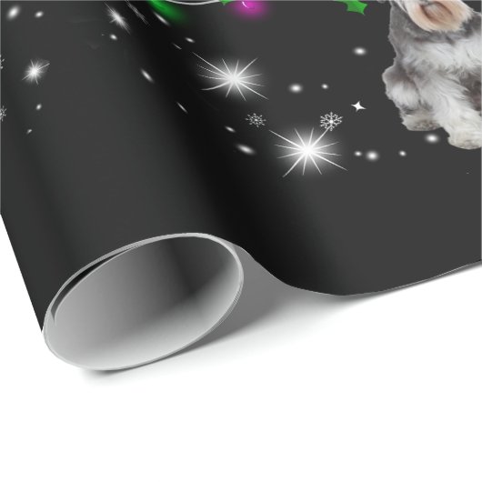 懐中電灯で覆われたシュナウザーのクリスマスツリー ラッピングペーパー (ロールコーナー)