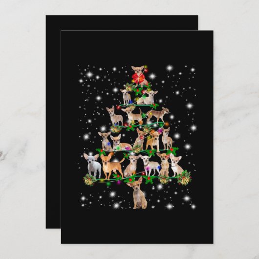 懐中電灯で覆われたチワワのクリスマスツリー サンキューカード (正面/裏面)