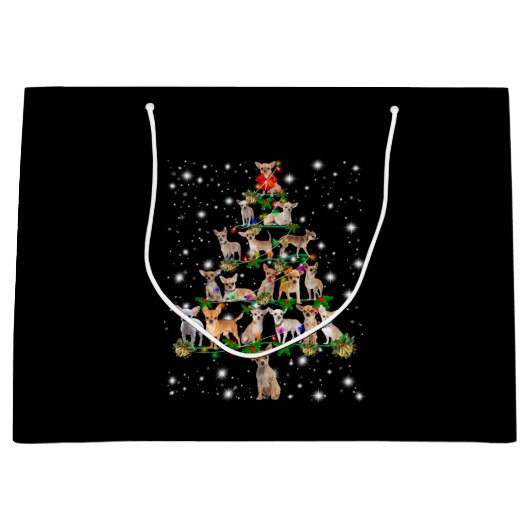 懐中電灯で覆われたチワワのクリスマスツリー ラージペーパーバッグ (正面)