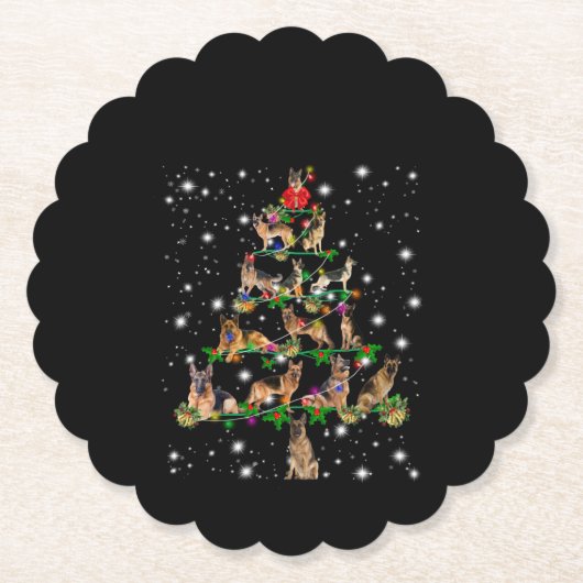 懐中電灯で覆われたドイツのクリスマスツリー ペーパーコースター (正面)