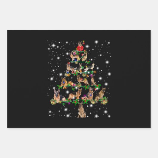 懐中電灯で覆われたドイツのクリスマスツリー ラッピングペーパーシート (正面)