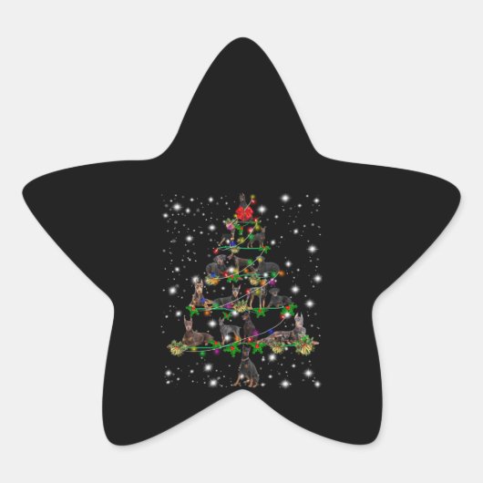 懐中電灯で覆われたドーバーマンクリスマスツリー 星シール (正面)