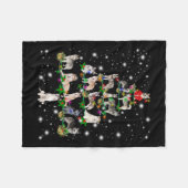 懐中電灯で覆われたハスキーのクリスマスツリー フリースブランケット (正面(横))