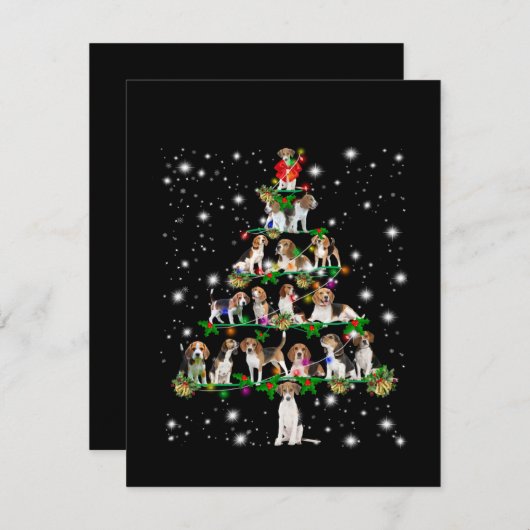 懐中電灯で覆われたビーグルのクリスマスツリー サンキューカード (正面/裏面)