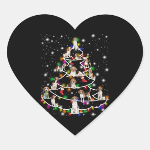 懐中電灯で覆われたビーグルのクリスマスツリー ハートシール