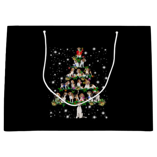 懐中電灯で覆われたビーグルのクリスマスツリー ラージペーパーバッグ (正面)