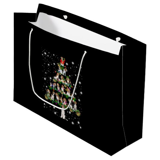 懐中電灯で覆われたビーグルのクリスマスツリー ラージペーパーバッグ (正面アングル)