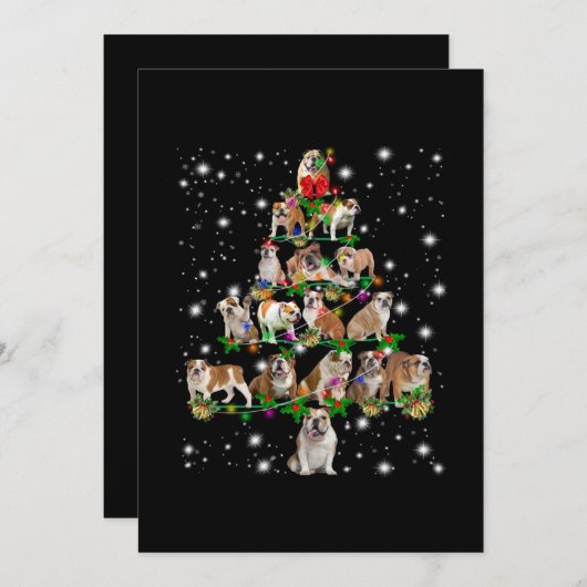 懐中電灯で覆われたブルドッグのクリスマスツリー サンキューカード (正面/裏面)