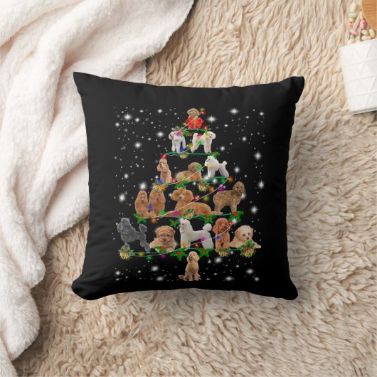 懐中電灯で覆われたプードルクリスマスツリー クッション (ブランケット)