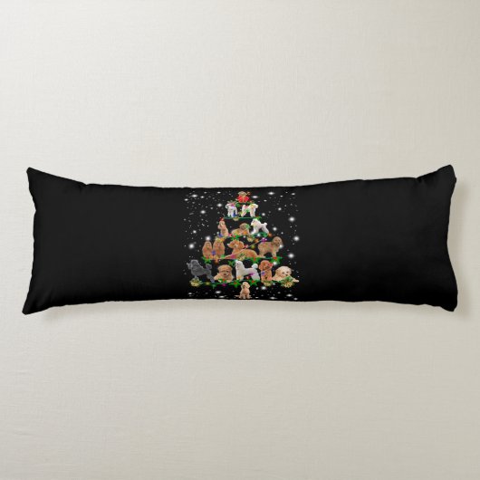 懐中電灯で覆われたプードルクリスマスツリー ボディピロー (正面)