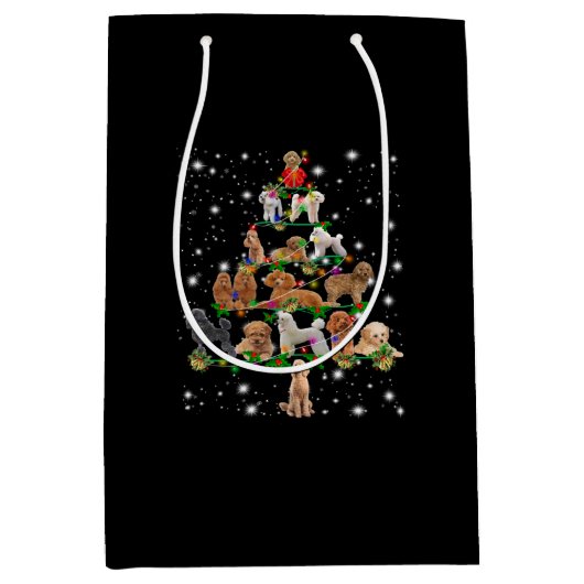 懐中電灯で覆われたプードルクリスマスツリー ミディアムペーパーバッグ (正面)