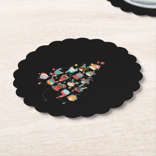 懐中電灯で覆われた素敵な猫クリスマスツリー ペーパーコースター (アングル)