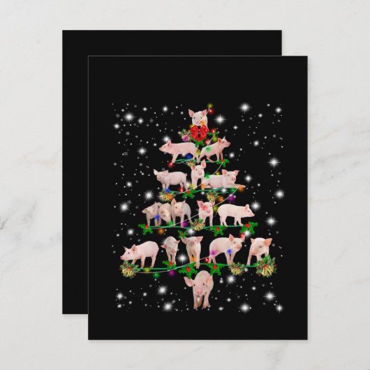 懐中電灯で覆われた素敵な豚のクリスマスツリー サンキューカード (正面/裏面)