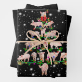 懐中電灯で覆われた素敵な豚のクリスマスツリー ラッピングペーパーシート (インサイチュ)