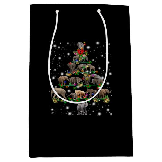 懐中電灯で覆われた象のクリスマスツリー ミディアムペーパーバッグ (正面)