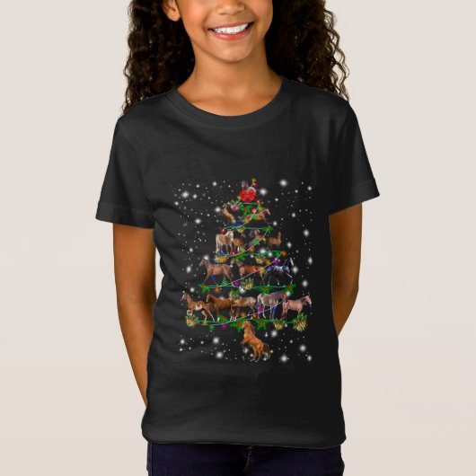懐中電灯で覆われた馬のクリスマスツリー Tシャツ (正面)