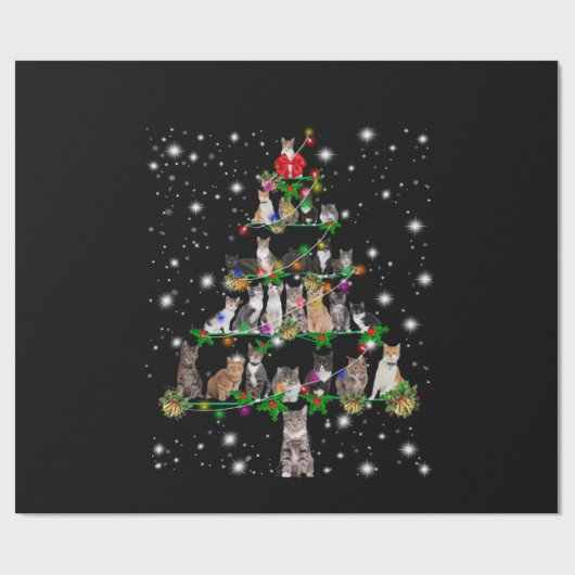 懐中電灯で覆われた、かわいい猫のクリスマスツリー ラッピングペーパー (フラット)