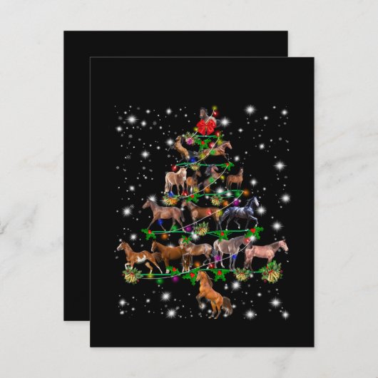 懐中電灯で覆われる馬のクリスマスツリー サンキューカード (正面/裏面)