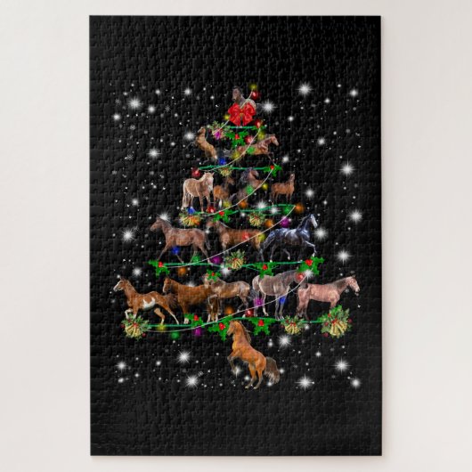 懐中電灯で覆われる馬のクリスマスツリー ジグソーパズル (縦)