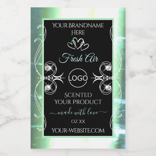 懐中電灯ティール(緑がかった色)ブラック製品ラベル宝石ロゴ フードラベル (シングルラベル)