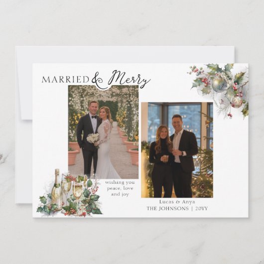 懐結婚したかしいホリメリーー写真のクリスマス シーズンカード (正面)
