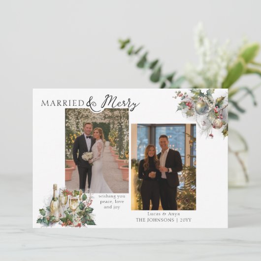 懐結婚したかしいホリメリーー写真のクリスマス シーズンカード (スタンド正面)