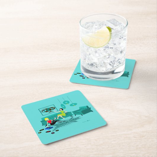 懸命の紙のコースターのレトロの女の子の夜 スクエアペーパーコースター (インサイチュ)