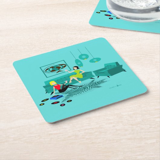 懸命の紙のコースターのレトロの女の子の夜 スクエアペーパーコースター (アングル)