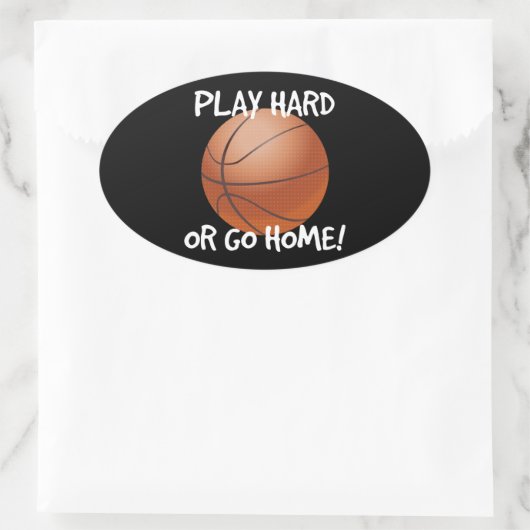懸命を遊びますか、またはバスケットボール家に行って下さい 楕円形シール (バッグ)