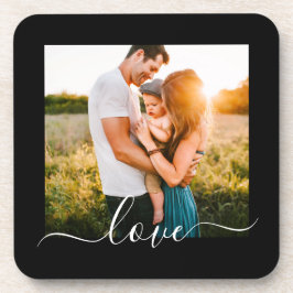 懸命コースター写真テンプレートラブ文字ブラック コースター