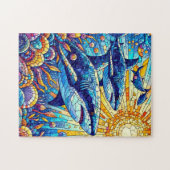 懸命シャークパズルイン鮮やかモザイクスタイル ジグソーパズル (横)