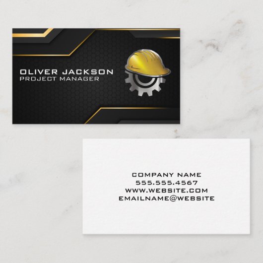 懸命ハットギアロゴ | 黒い金ゴールド背景 名刺 (正面/裏面)