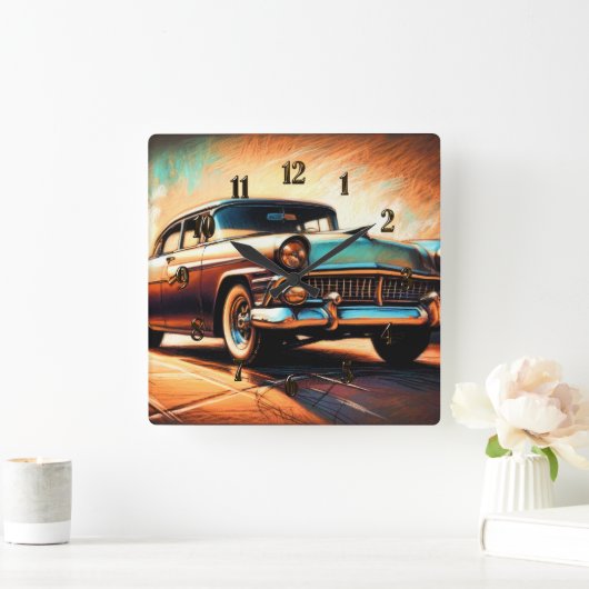 懸命パステルアンティークカー スクエア壁時計 (ホーム)