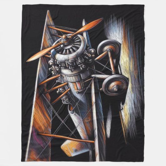 懸命パステルアンティーク二面飛行機飛行機 フリースブランケット (正面)