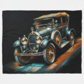 懸命パステルスケッチアンティーク車 フリースブランケット (正面(横))