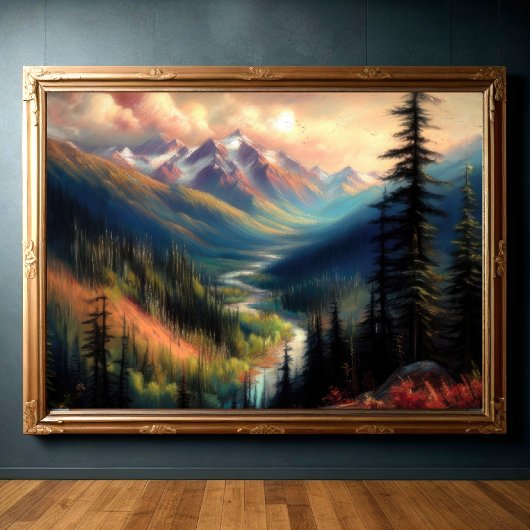 懸命パステルスケッチオブマウンテンランドスケープ ポスター