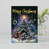 懸命パステルスケッチクリスマスツリー 箔シーズンカード (立ち正面)