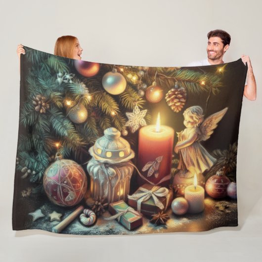 懸命パステルスケッチクリスマスホリデーエンジェル フリースブランケット (インサイチュ)