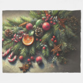 懸命パステルスケッチクリスマスホリデーグリーナリー フリースブランケット (正面(横))