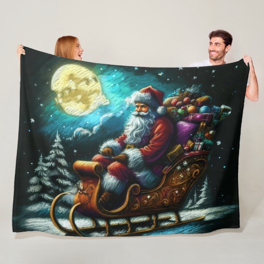 懸命パステルスケッチクリスマスホリデーサンタクロース フリースブランケット (インサイチュ)