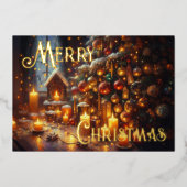 懸命パステルスケッチクリスマスホリデーツリーキャンドル 箔シーズンカード (正面)