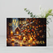 懸命パステルスケッチクリスマスホリデーツリーキャンドル 箔シーズンカード (立ち正面)